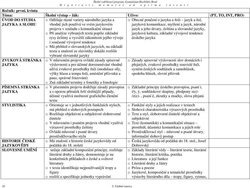 zákonitosti jejího vývoje i současné vývojové tendence o Má přehled o slovanských jazycích, na základě textu a znalostí ze slavistiky dokáže rozlišit vybrané slovanské jazyky o V mluveném projevu