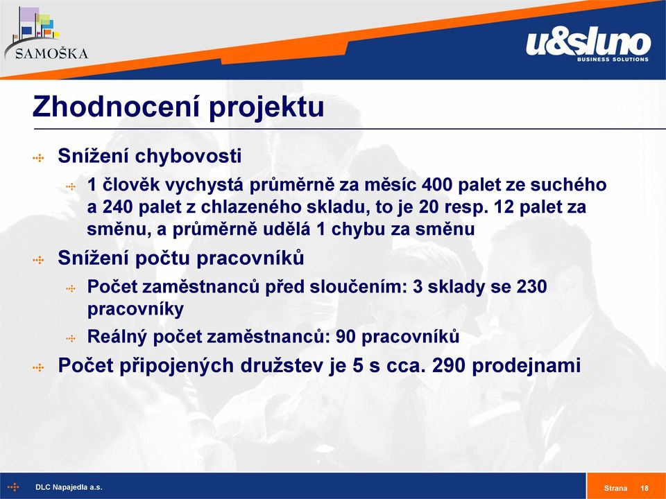 12 palet za směnu, a průměrně udělá 1 chybu za směnu Snížení počtu pracovníků Počet zaměstnanců