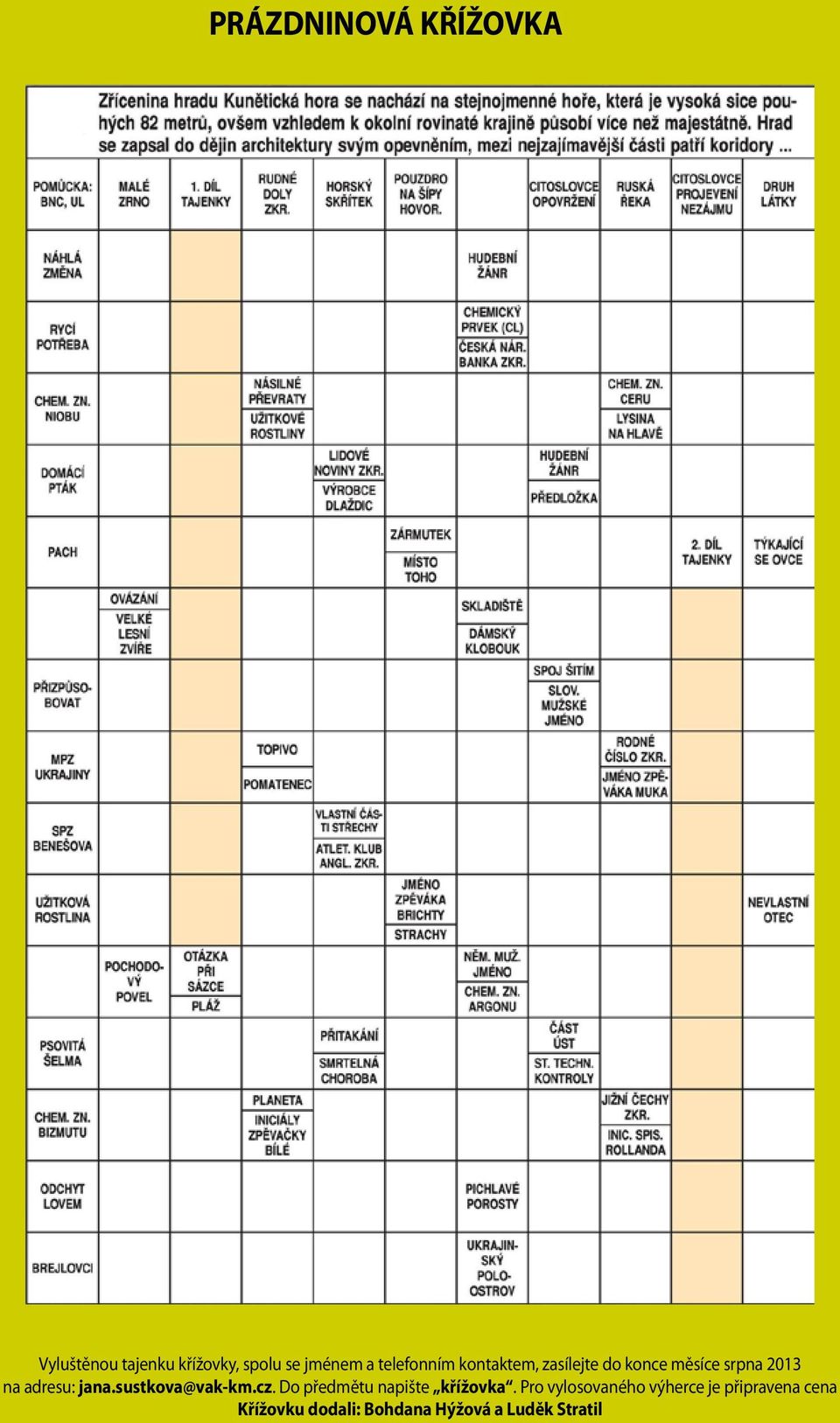 jana.sustkova@vak-km.cz. Do předmětu napište křížovka.