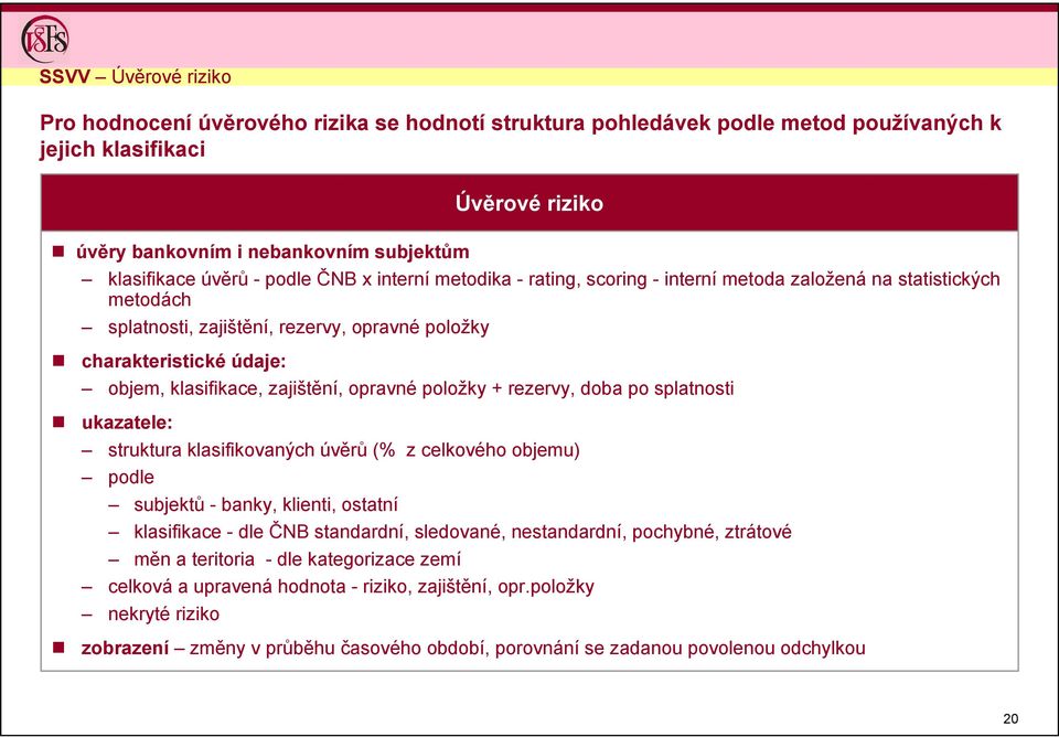 zajištění, opravné položky + rezervy, doba po splatnosti ukazatele: struktura klasifikovaných úvěrů (% z celkového objemu) podle subjektů - banky, klienti, ostatní klasifikace - dle ČNB standardní,