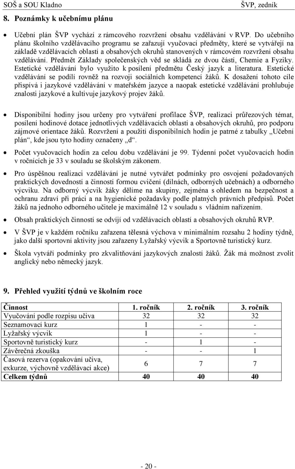 vzdělávání. Předmět Základy společenských věd se skládá ze dvou částí, Chemie a Fyziky. Estetické vzdělávání bylo vyuţito k posílení předmětu Český jazyk a literatura.