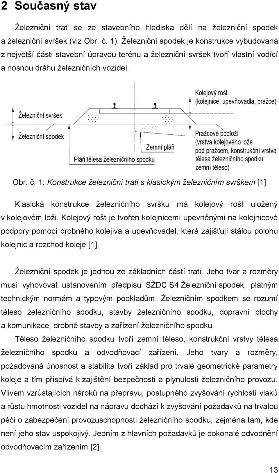 sti stavební úpravou terénu a železniční svršek tvoří vlastní voící a nosnou ráhu železničních voziel. Obr. č.