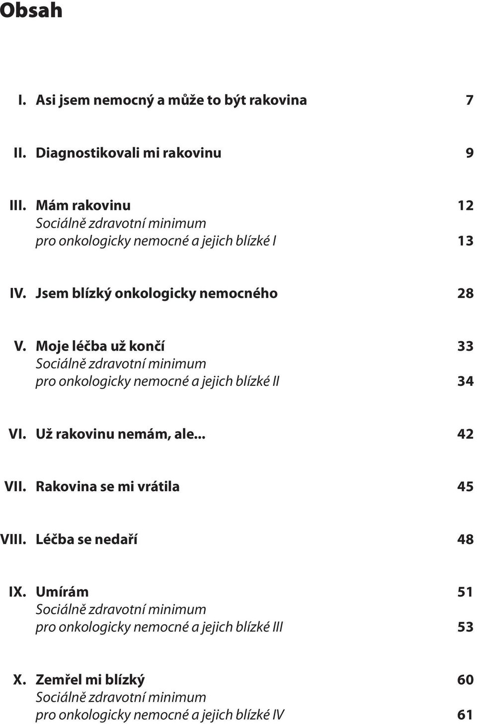 Moje léčba už končí 33 Sociálně zdravotní minimum pro onkologicky nemocné a jejich blízké II 34 VI. Už rakovinu nemám, ale... 42 VII.