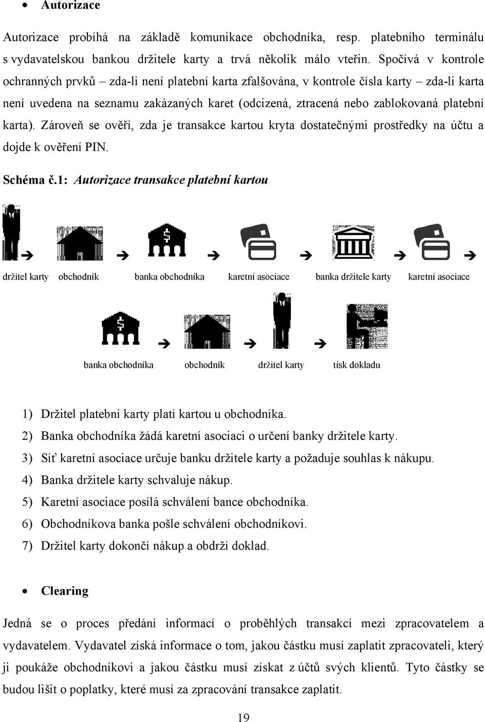 karta). Zároveň se ověří, zda je transakce kartou kryta dostatečnými prostředky na účtu a dojde k ověření PIN. Schéma č.