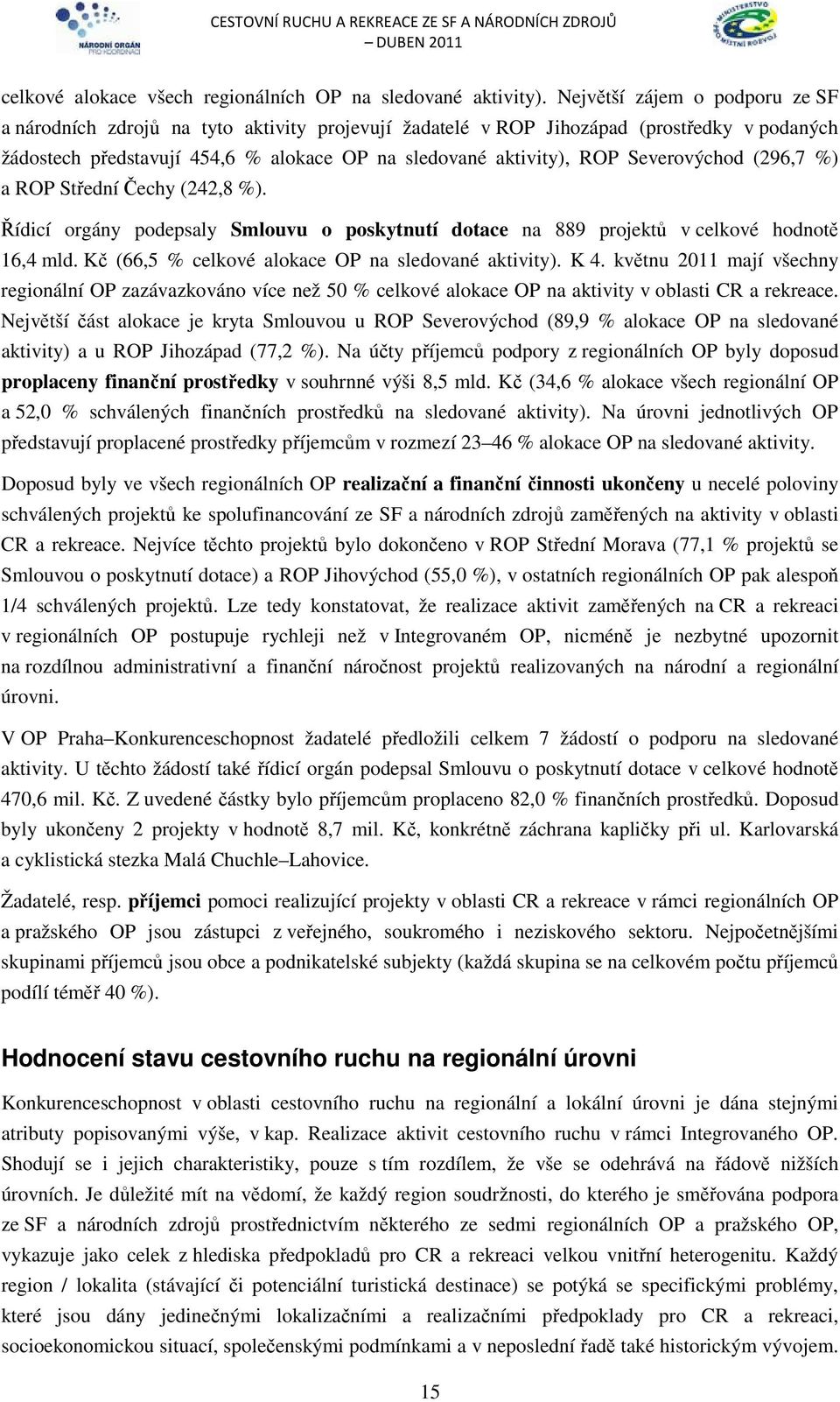 Severovýchod (296,7 %) a ROP Střední Čechy (242,8 %). Řídicí orgány podepsaly Smlouvu o poskytnutí dotace na 889 projektů v celkové hodnotě 16,4 mld.