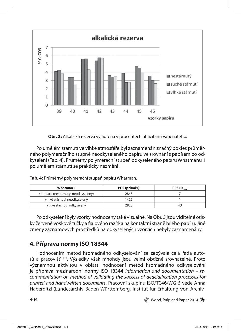 Průměrný polymerační stupeň odkyseleného papíru Whatmanu 1 po umělém stárnutí se prakticky nezměnil. Tab. 4: Průměrný polymerační stupeň papíru Whatman.