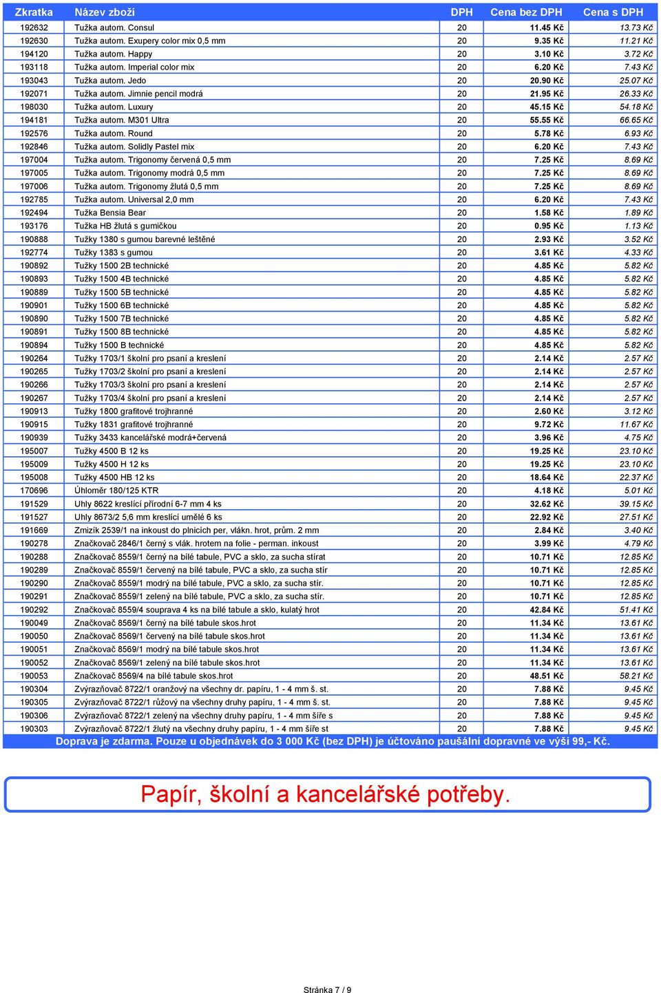 18 Kč 194181 Tužka autom. M301 Ultra 20 55.55 Kč 66.65 Kč 192576 Tužka autom. Round 20 5.78 Kč 6.93 Kč 192846 Tužka autom. Solidly Pastel mix 20 6.20 Kč 7.43 Kč 197004 Tužka autom.