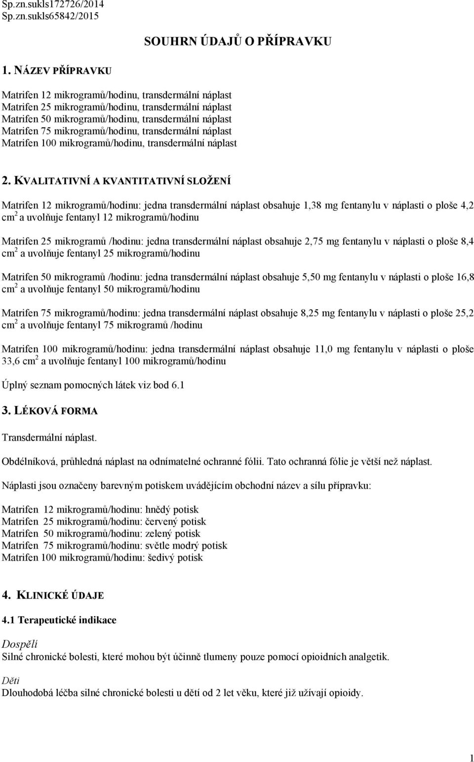 mikrogramů/hodinu, transdermální náplast Matrifen 100 mikrogramů/hodinu, transdermální náplast 2.