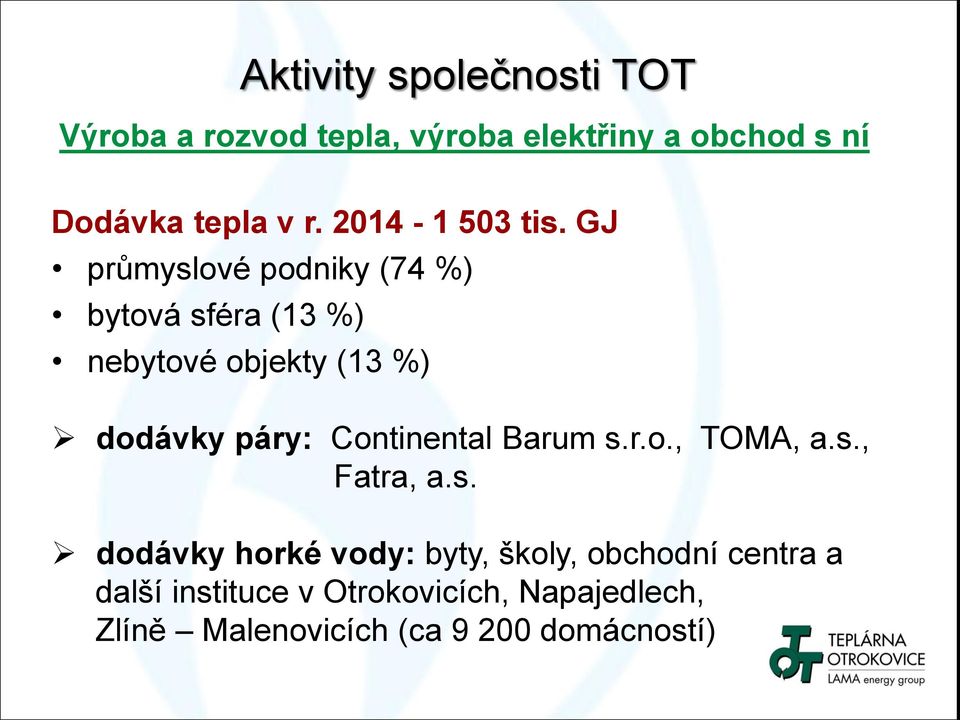 GJ průmyslové podniky (74 %) bytová sféra (13 %) nebytové objekty (13 %) dodávky páry: