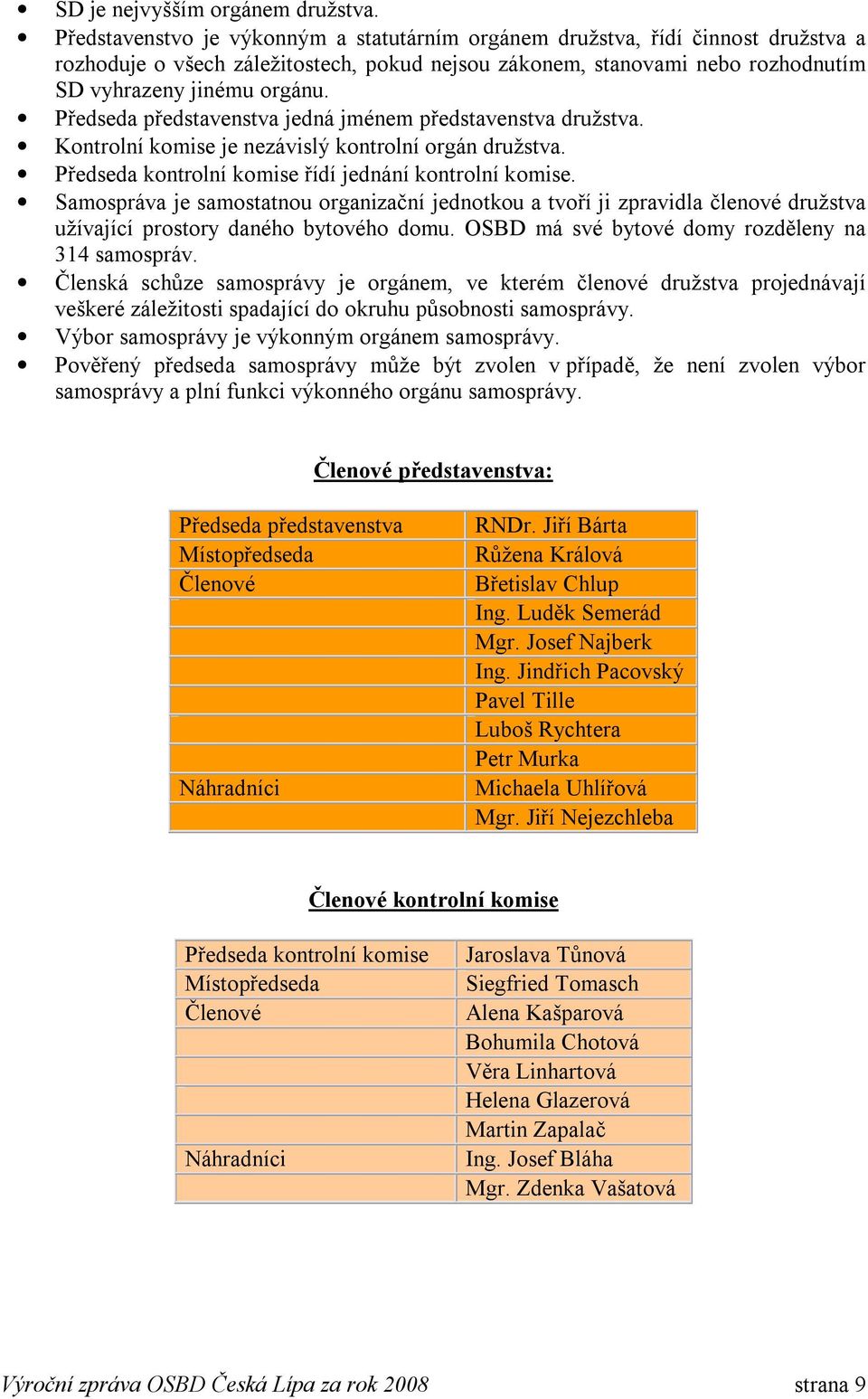 Předseda představenstva jedná jménem představenstva družstva. Kontrolní komise je nezávislý kontrolní orgán družstva. Předseda kontrolní komise řídí jednání kontrolní komise.