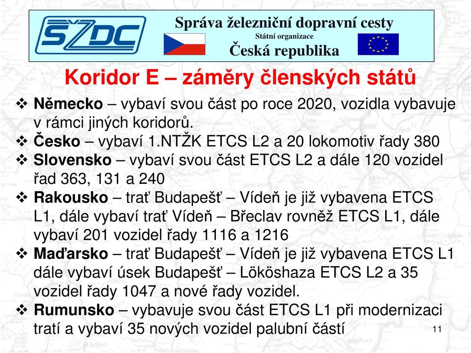 ETCS L1, dále vybaví trať Vídeň Břeclav rovněž ETCS L1, dále vybaví 201 vozidel řady 1116 a 1216 Maďarsko trať Budapešť Vídeň je již vybavena ETCS L1 dále