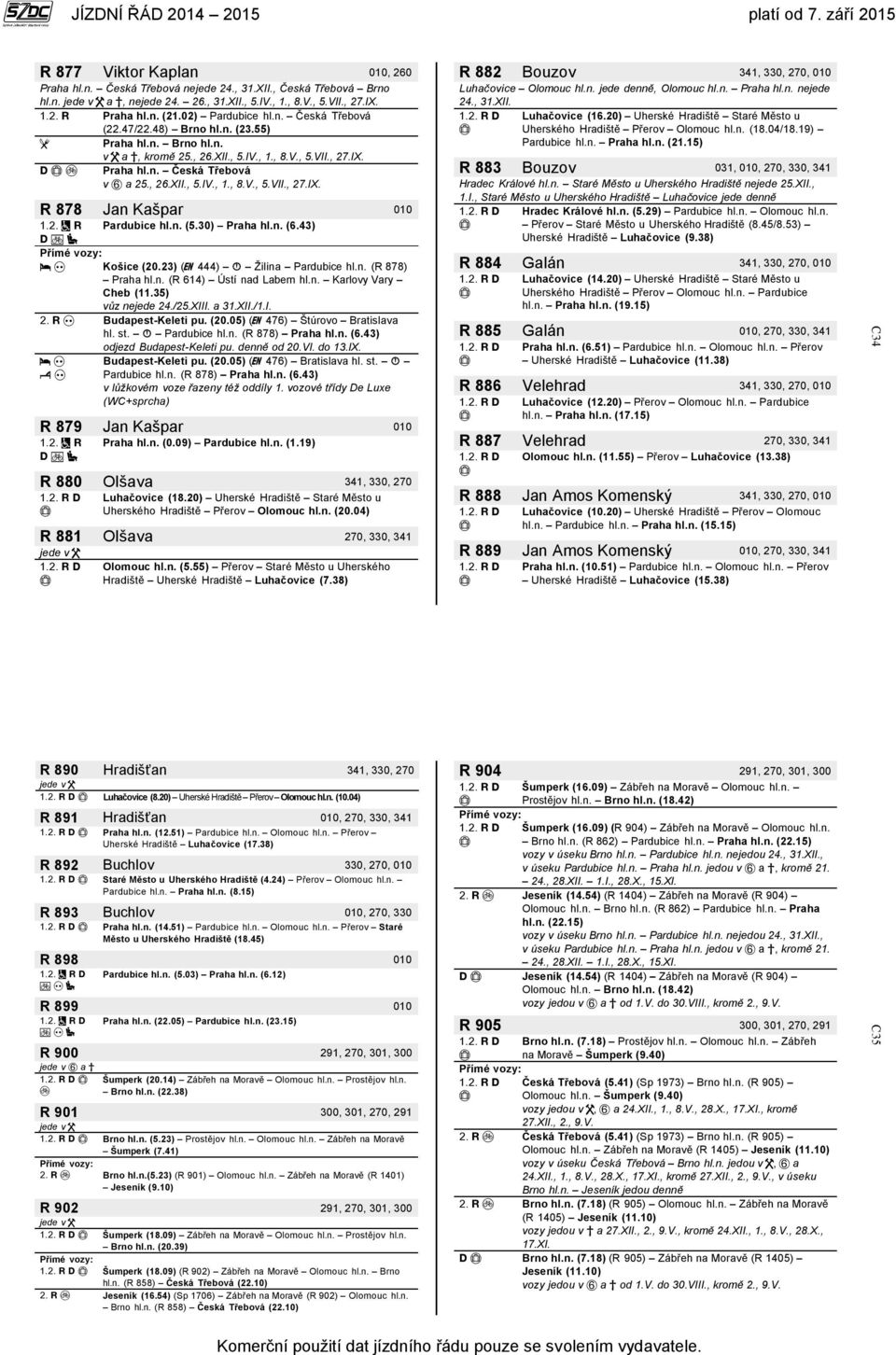 n. (5.30) Praha hl.n. (6.43) Košice (20.23) ( 444) Žilina Pardubice hl.n. (R 878) Praha hl.n. (R 614) Ústí nad Labem hl.n. Karlovy Vary Cheb (11.35) vůz nejede 24./25.XIII. a 31.XII./1.I. Budapest-Keleti pu.