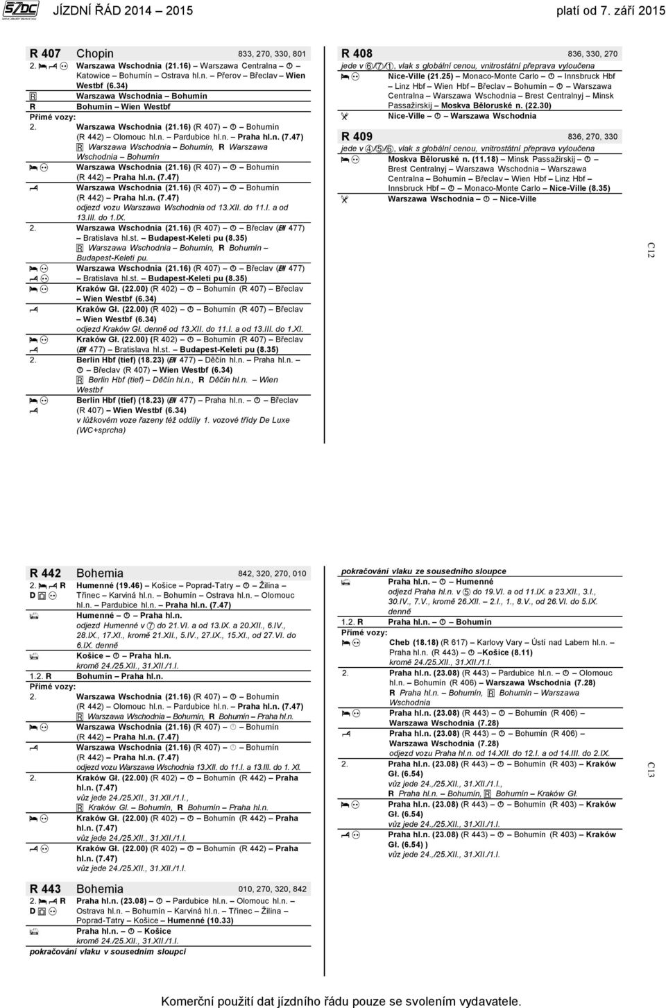 47) Warszawa Wschodnia Bohumín, Warszawa Wschodnia Bohumín Warszawa Wschodnia (21.16) (R 407) Bohumín (R 442) Praha hl.n. (7.47) Warszawa Wschodnia (21.16) (R 407) Bohumín (R 442) Praha hl.n. (7.47) odjezd vozu Warszawa Wschodnia od 13.