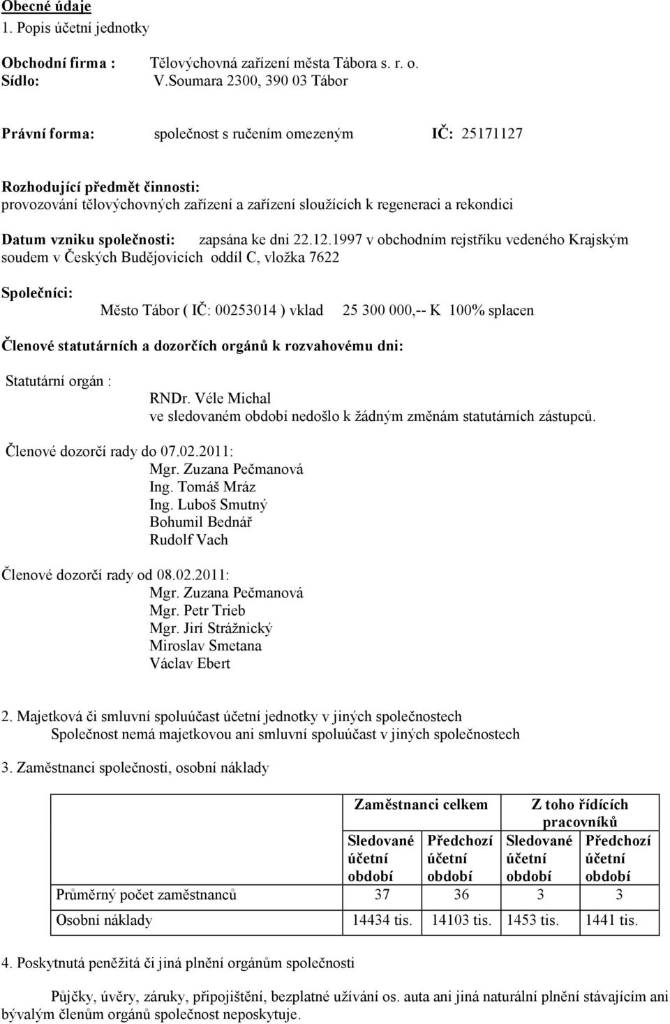 Datum vzniku společnosti: zapsána ke dni 22.12.