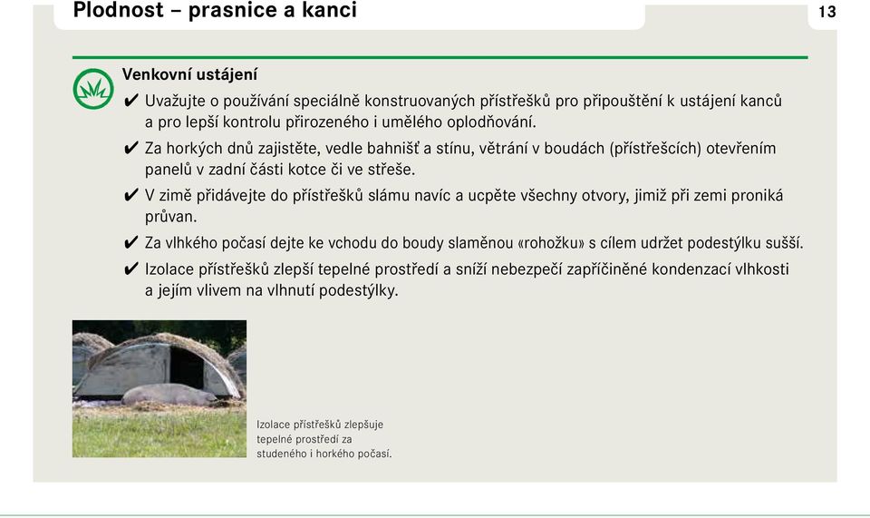 V zimě přidávejte do přístřešků slámu navíc a ucpěte všechny otvory, jimiž při zemi proniká průvan.