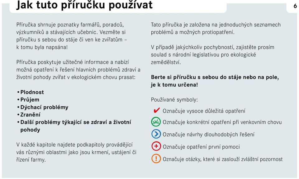 problémy týkající se zdraví a životní pohody V každé kapitole najdete podkapitoly provádějící vás různými oblastmi jako jsou krmení, ustájení či řízení farmy.