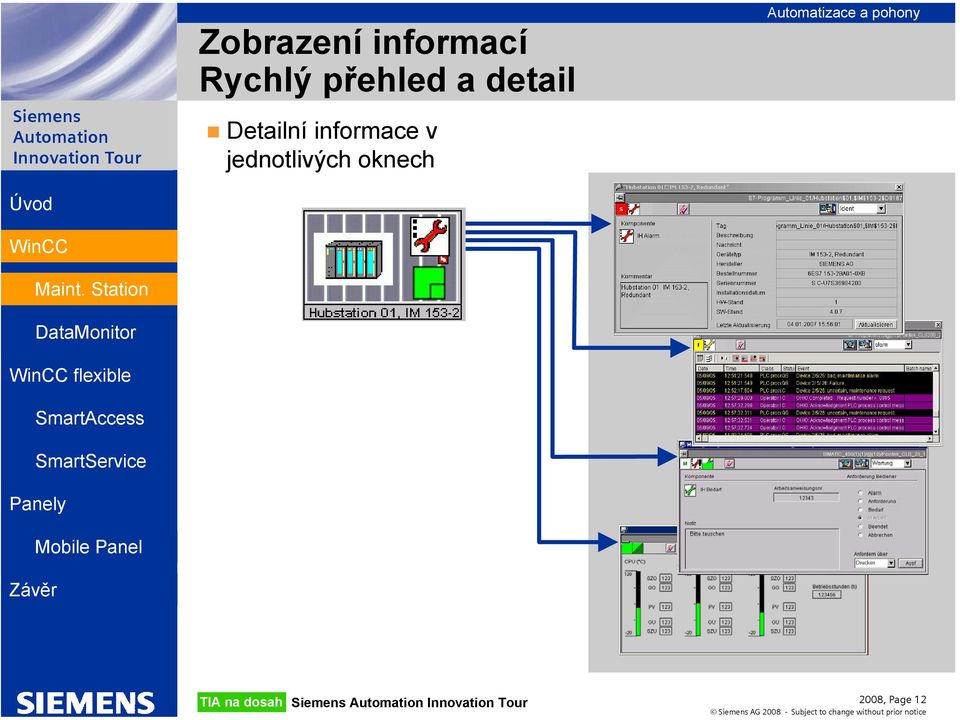 informace v jednotlivých oknech