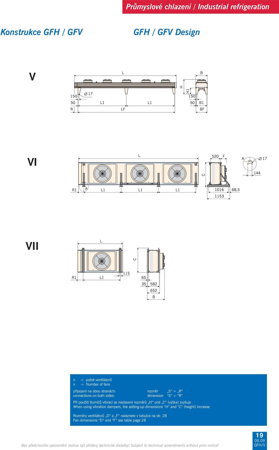 tlumičů vibrací se nastavení rozměrů H und C (výška) zvyšuje When using vibration dampers, the setting-up dimensions H