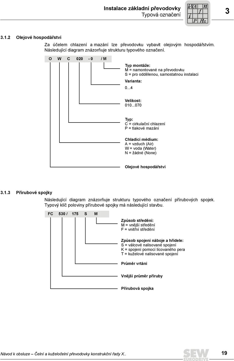 ..070 Typ: C = cirkulační chlazení P = tlakové mazání Chladicí médium: A = vzduch (Air) W = voda (Water) N = žádné (None) Olejové hospodářství 3.1.