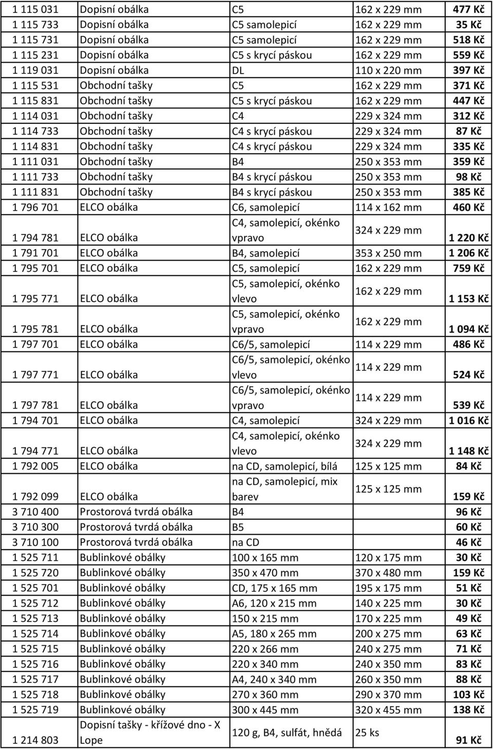 031 Obchodní tašky C4 229 x 324 mm 312 Kč 1 114 733 Obchodní tašky C4 s krycí páskou 229 x 324 mm 87 Kč 1 114 831 Obchodní tašky C4 s krycí páskou 229 x 324 mm 335 Kč 1 111 031 Obchodní tašky B4 250