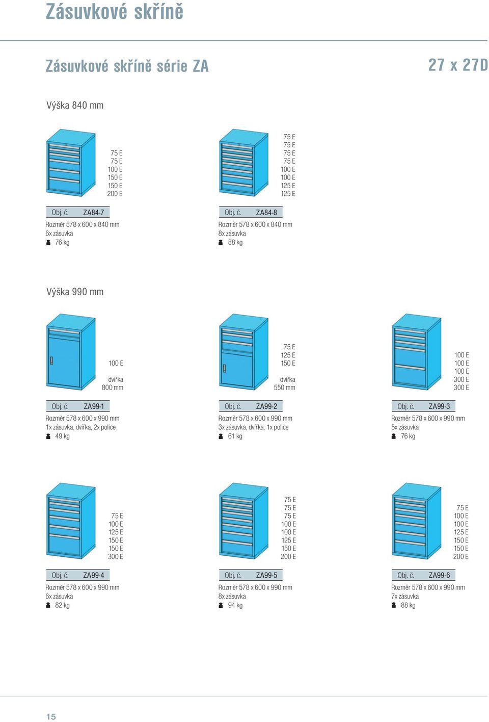 ZA99-2 Rozměr 578 x 600 x 990 3x zásuvka, dvířka, 1x police 61 Obj. č. ZA99-3 Rozměr 578 x 600 x 990 5x zásuvka 76 Obj. č. ZA99-4 Rozměr 578 x 600 x 990 6x zásuvka 82 200 E Obj.