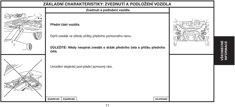 DŮLEŽITÉ: Nikdy neopírat zvedák o držák předního čela a příčku předního čela.