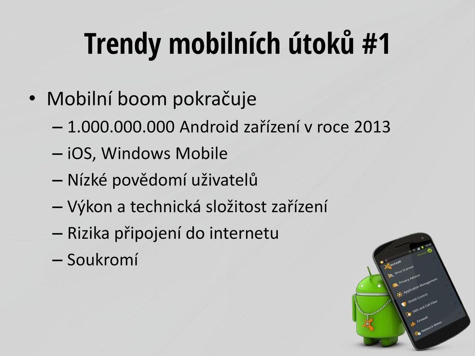 Windows Mobile Nízké povědomí uživatelů Výkon a