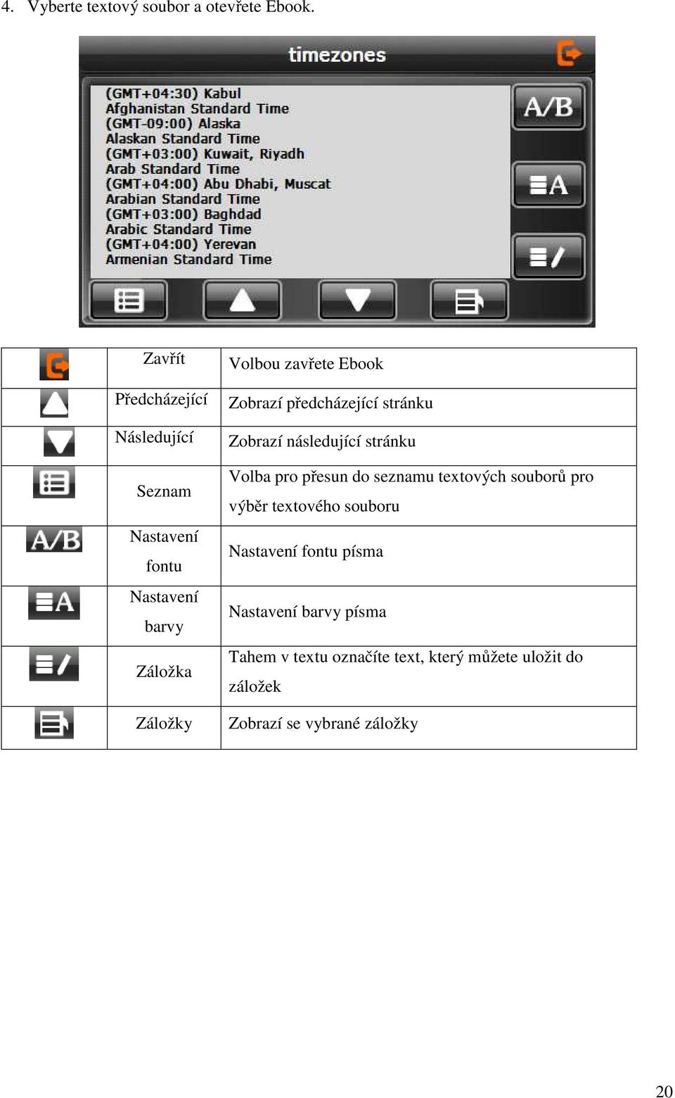 Ebook Zobrazí předcházející stránku Zobrazí následující stránku Volba pro přesun do seznamu textových
