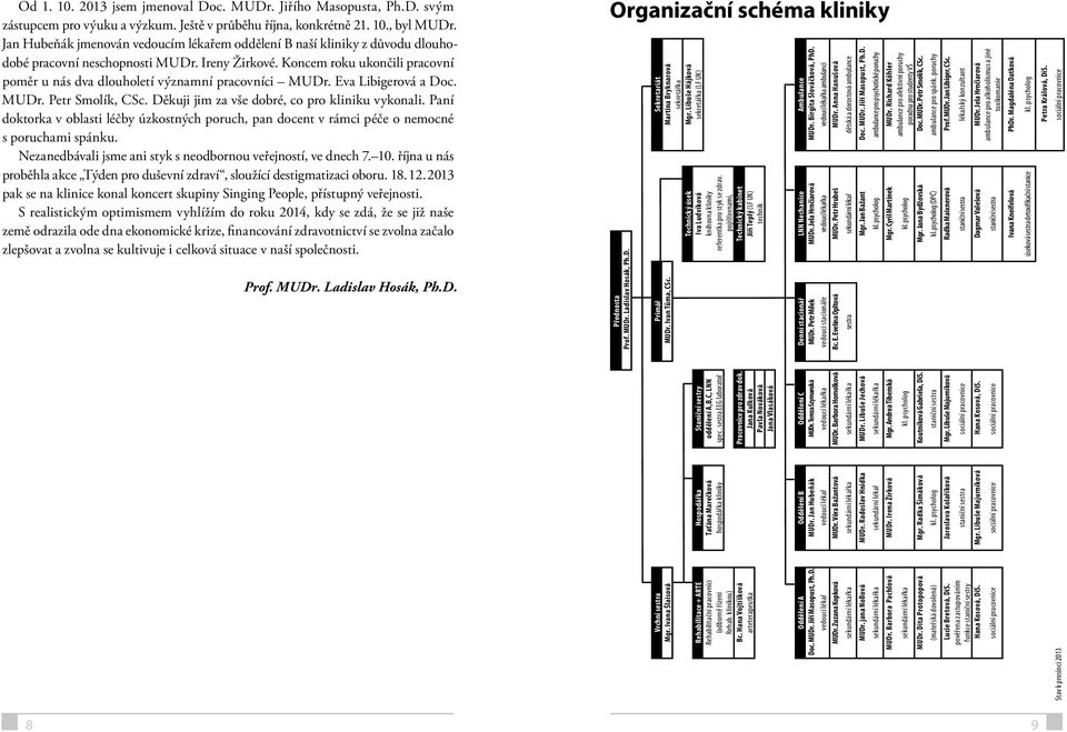 Koncem u ukončili pracovní poměr u nás dva dlouholetí významní pracovníci MUDr. Eva Libigerová a Doc. MUDr. Petr Smolík, CSc. Děkuji jim za vše dobré, co pro kliniku vykonali.