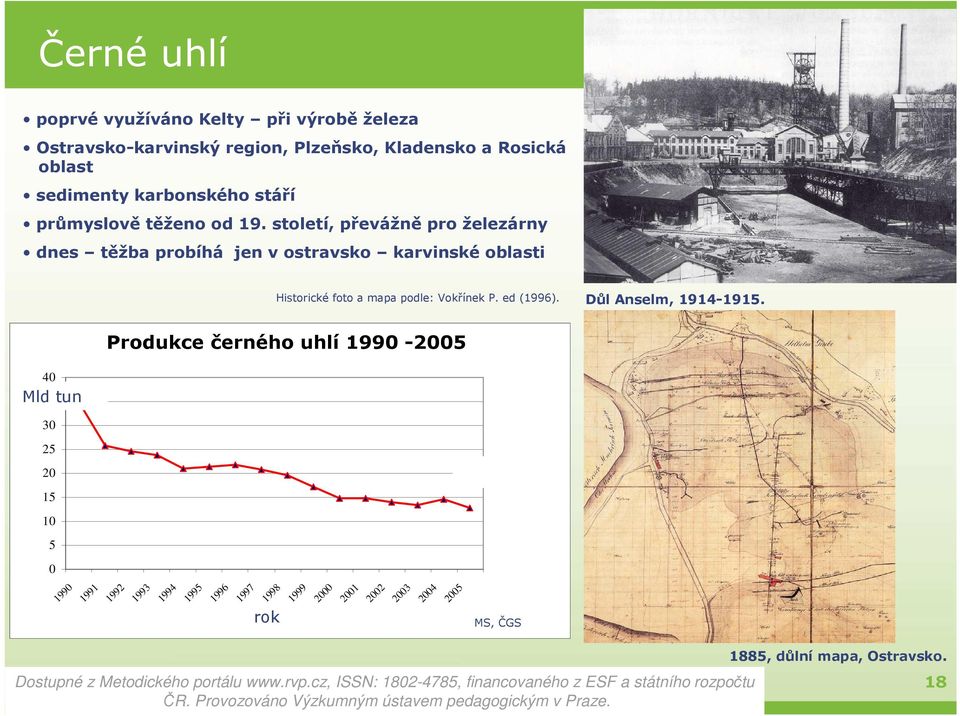 Produkce černého uhlí 1990-2005 Ce lková tě žba če rné ho uhlí v ČR od roku 1990 do roku 2005 40 Mld tun 35 30 25 mil.