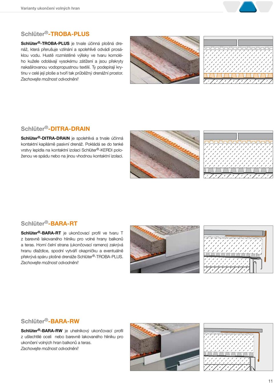 Zchovejte možnost odvodnění! Schlüter -DITRA-DRAIN Schlüter -DITRA-DRAIN je spolehlivá trvle účinná kontktní kpilárně psivní drenáž.
