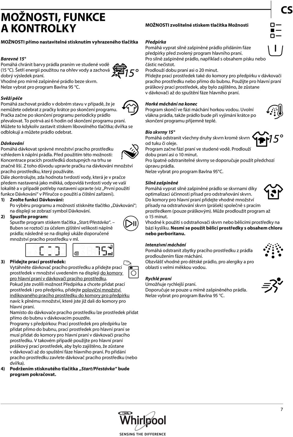 Svěží péče Pomáhá zachovat prádlo v dobrém stavu v případě, že je nemůžete odebrat z pračky krátce po skončení programu. Pračka začne po skončení programu periodicky prádlo převalovat.