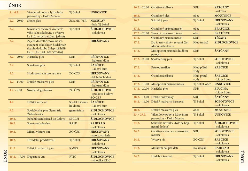 Horr, tel.: 602 552 476) 3.2. - 20.00 Hasičský ples SDH PŘÍSNOTICE - kulturní dům 3.2. Sportovní ples - Lidový dům 3.2. Hodnocení vín pro výstavu - klub důchodců 4.2. - 14.