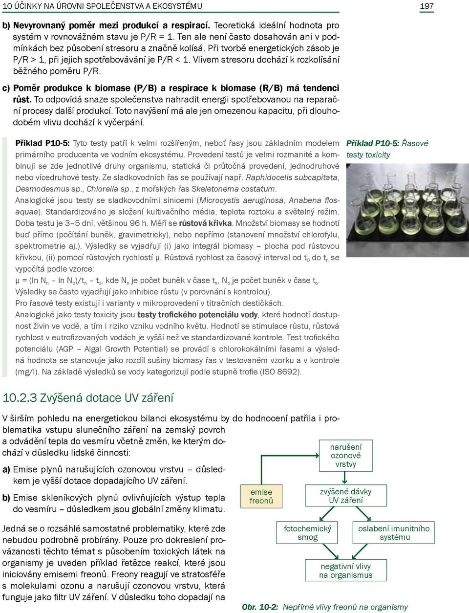 Vlivem stresoru dochází k rozkolísání běžného poměru P/R. c) Poměr produkce k biomase (P/B) a respirace k biomase (R/B) má tendenci růst.