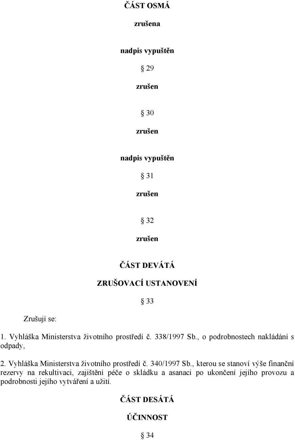 , o podrobnostech nakládání s odpady, 2. Vyhláška Ministerstva životního prostředí č. 340/1997 Sb.