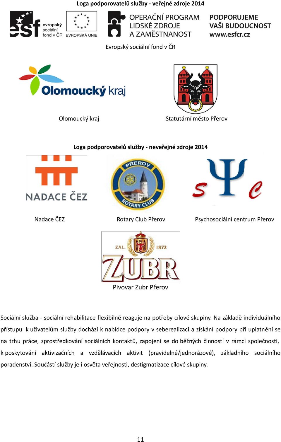 Na základě individuálního přístupu k uživatelům služby dochází k nabídce podpory v seberealizaci a získání podpory při uplatnění se na trhu práce, zprostředkování sociálních kontaktů,