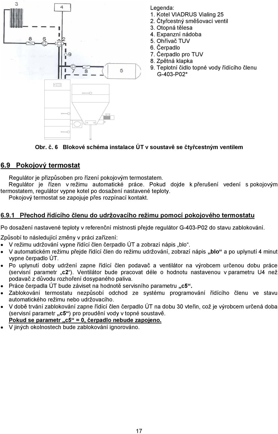 9 Pokojový termostat Regulátor je přizpůsoben pro řízení pokojovým termostatem. Regulátor je řízen v režimu automatické práce.