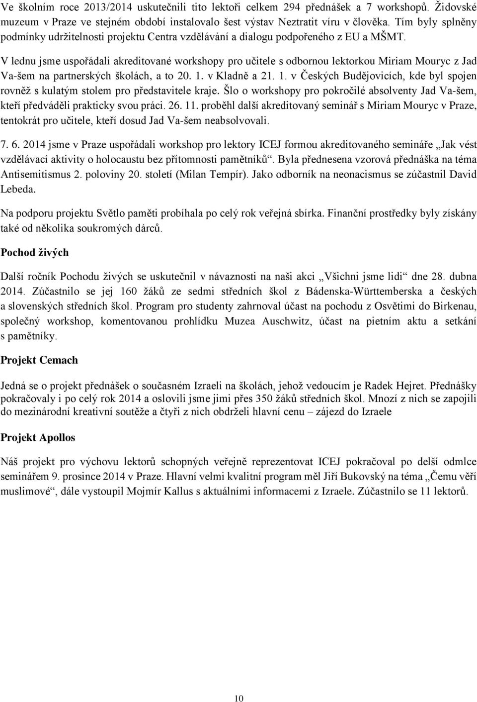 V lednu jsme uspořádali akreditované workshopy pro učitele s odbornou lektorkou Miriam Mouryc z Jad Va-šem na partnerských školách, a to 20. 1.