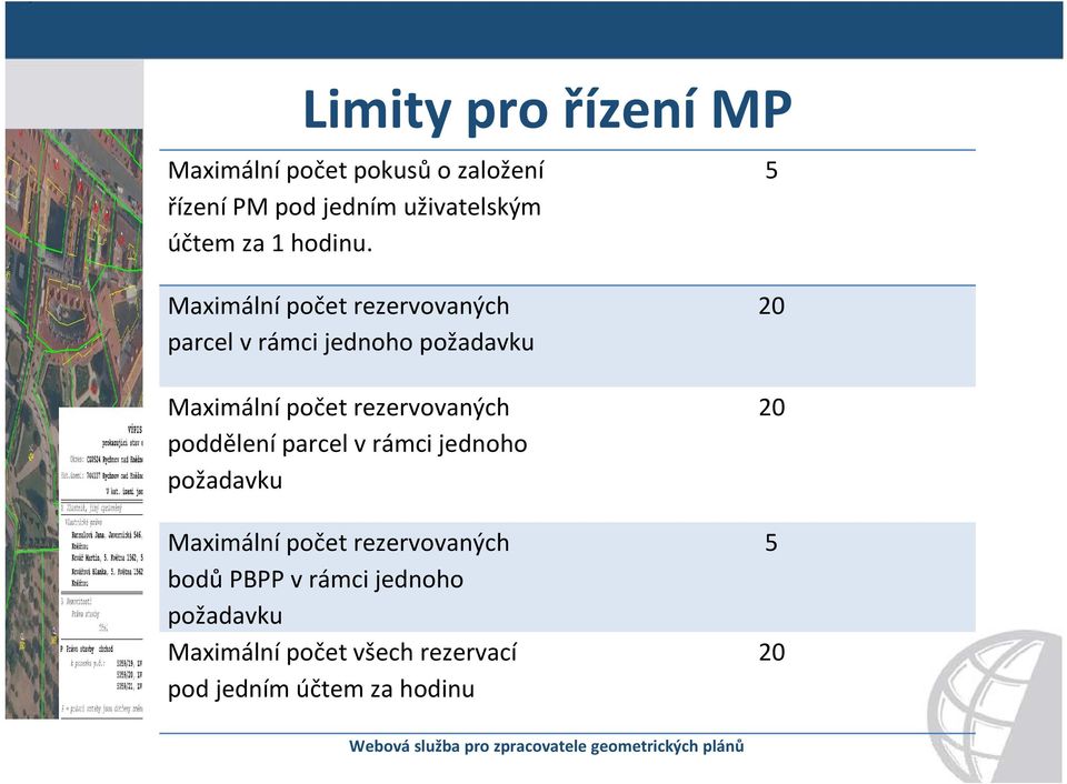 Maximální počet rezervovaných parcel vrámci jednoho požadavku Maximální počet rezervovaných