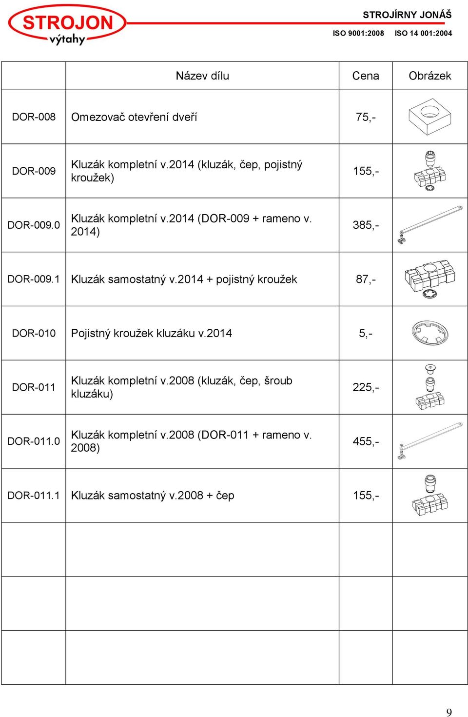1 Kluzák samostatný v.2014 + pojistný kroužek 87,- DOR-010 Pojistný kroužek kluzáku v.