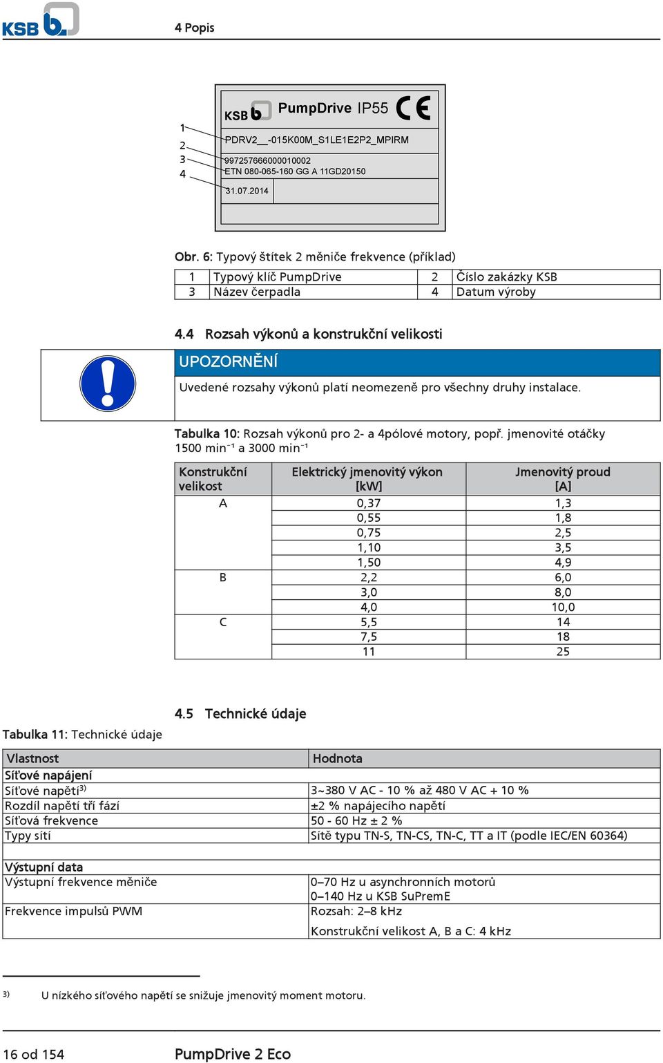 4 Rozsah výkonů a konstrukční velikosti Uvedené rozsahy výkonů platí neomezeně pro všechny druhy instalace. Tabulka 10: Rozsah výkonů pro 2- a 4pólové motory, popř.
