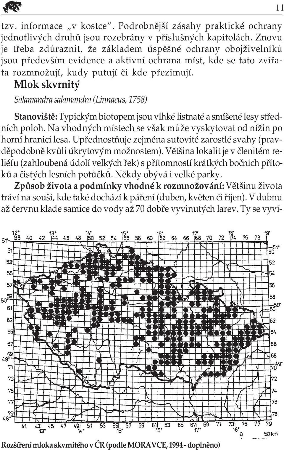 Mlok skvrnitý Salamandra salamandra (Linnaeus, 1758) Stanoviště: Typickým biotopem jsou vlhké listnaté a smíšené lesy střed ních poloh.