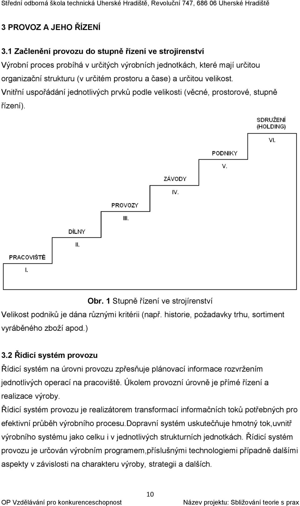 Vnitřní uspořádání jednotlivých prvků podle velikosti (věcné, prostorové, stupně řízení). Obr. 1 Stupně řízení ve strojírenství Velikost podniků je dána různými kritérii (např.