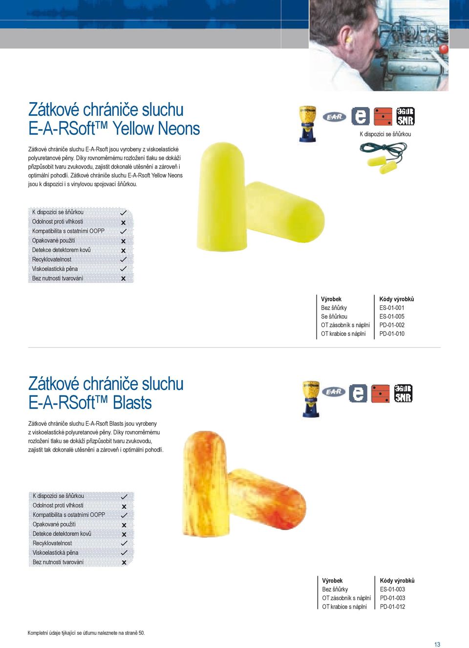 Zátkové chrániče sluchu E-A-Rsoft Yellow Neons jsou k dispozici i s vinylovou spojovací šňůrkou.