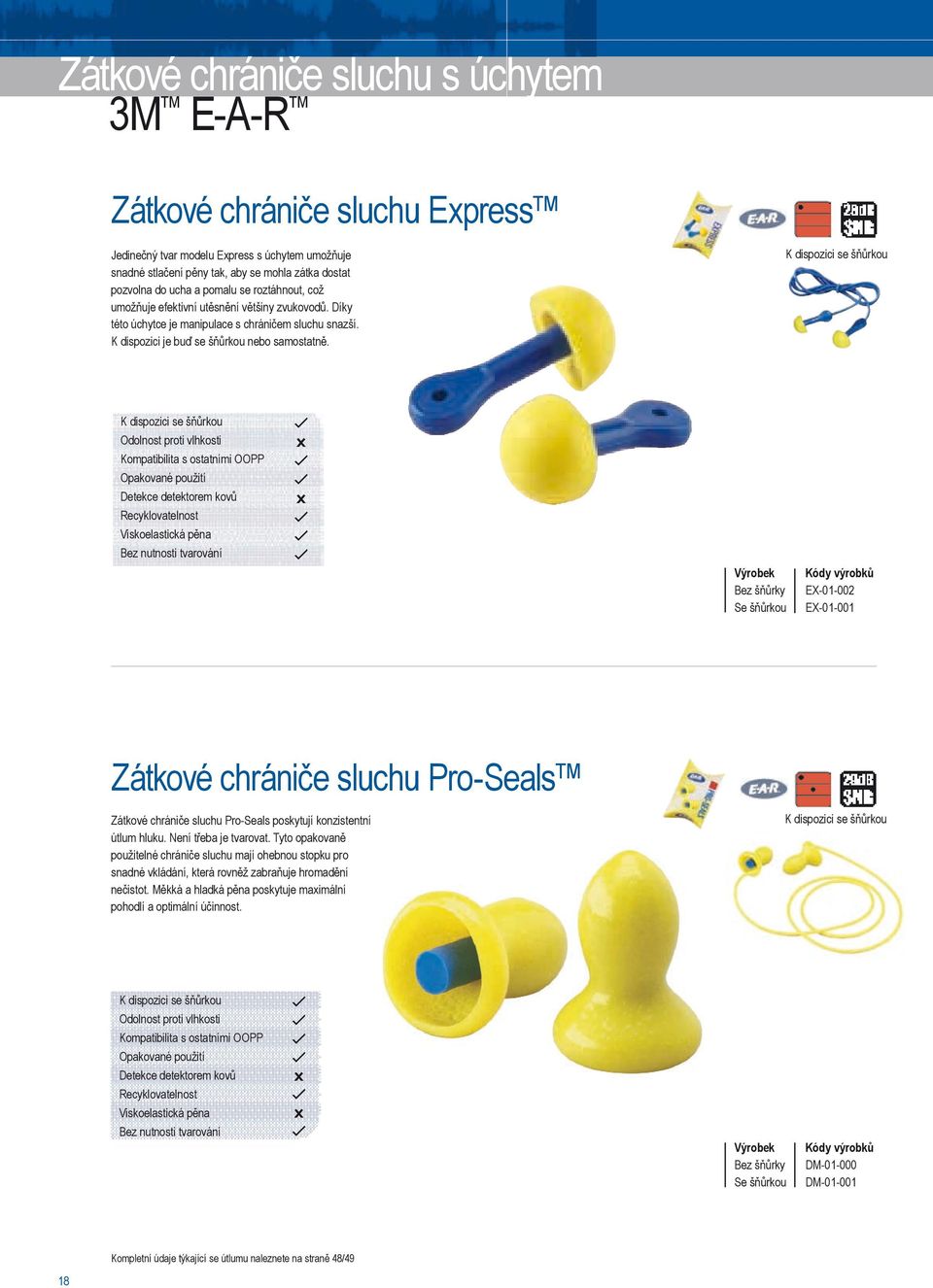 Bez šňůrky Se šňůrkou EX-01-002 EX-01-001 Zátkové chrániče sluchu Pro-Seals Zátkové chrániče sluchu Pro-Seals poskytují konzistentní útlum hluku. Není třeba je tvarovat.