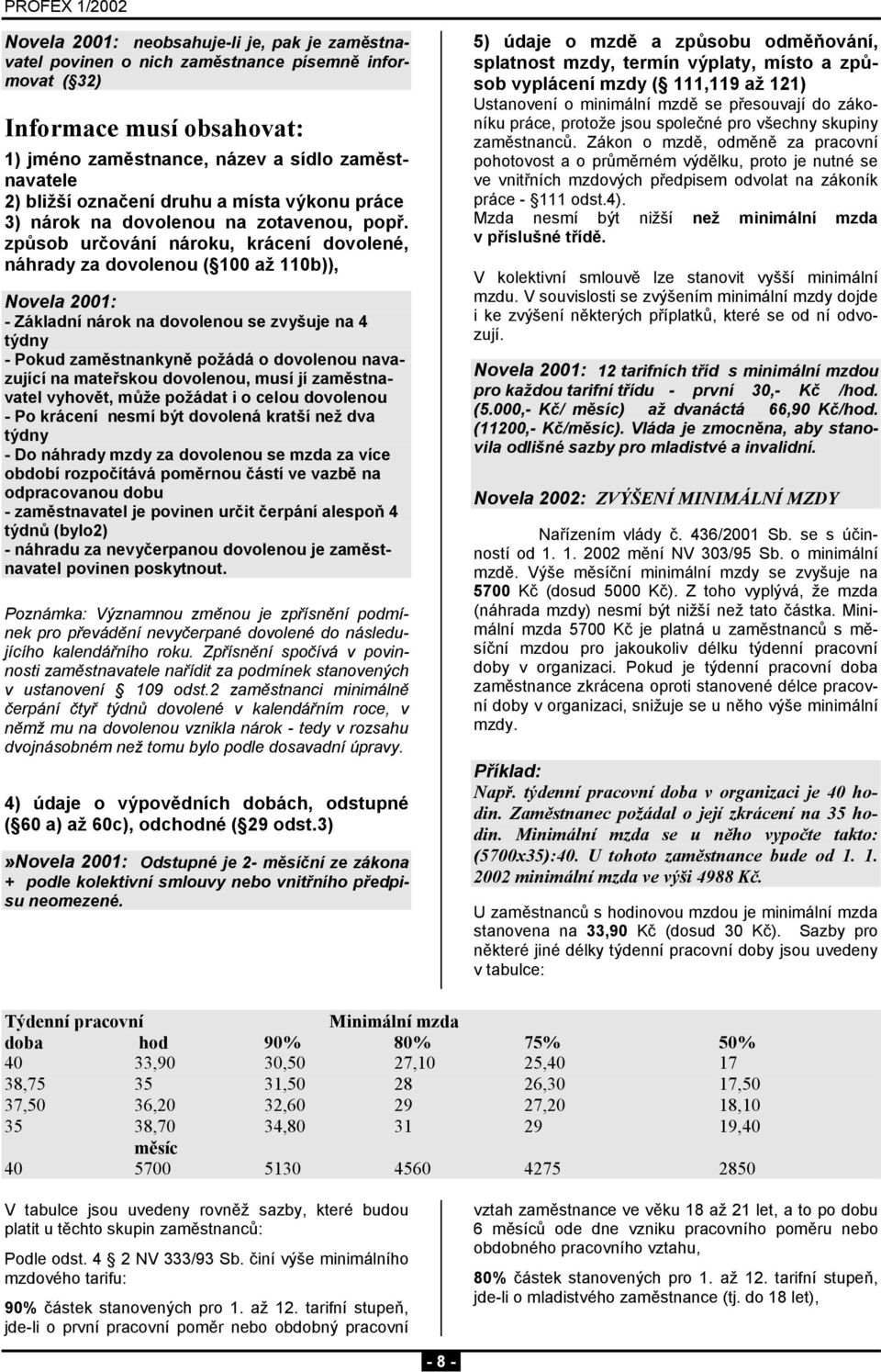 způsob určování nároku, krácení dovolené, náhrady za dovolenou ( 100 až 110b)), Novela 2001: - Základní nárok na dovolenou se zvyšuje na 4 týdny - Pokud zaměstnankyně požádá o dovolenou navazující na