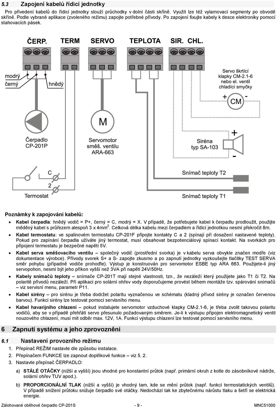 Poznámky k zapojování kabelů: Kabel čerpadla: hnědý vodič = P+, černý = C, modrý = X. V případě, že potřebujete kabel k čerpadlu prodloužit, použijte měděný kabel s průřezem alespoň 3 x 4mm 2.