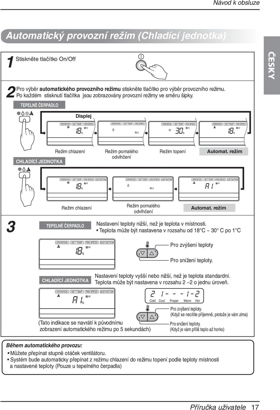 TEPELNÉ ČERPAD Displej OPERATION SET TEMP FAN SPEED SUB FUNCTION AUTO SWING OPERATION SET TEMP FAN SPEED SUB AUTO FUNCTION SWING OPERATION SET TEMP FAN SPEED SUB FUNCTION Set no.