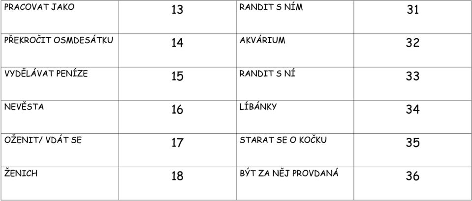 RANDIT S NÍ 33 NEVĚSTA 16 LÍBÁNKY 34 OŽENIT/ VDÁT