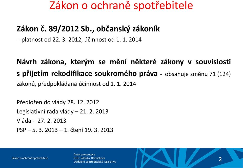 soukromého práva - obsahuje změnu 71 (124) zákonů, předpokládaná účinnost od 1.